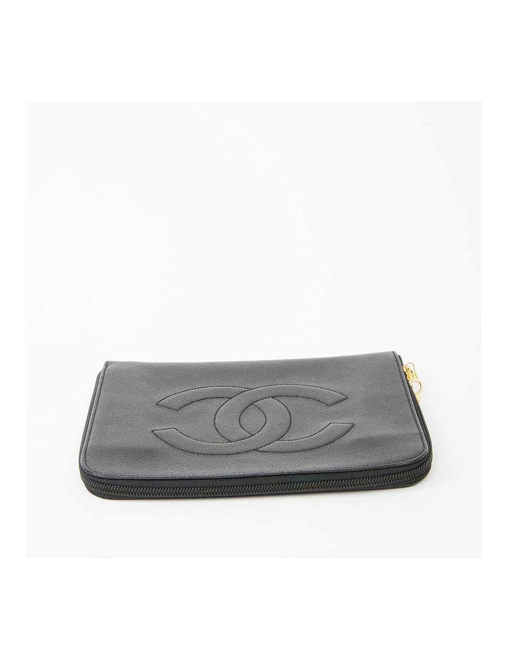 Pochette vintage CHANEL cuir grainé noir