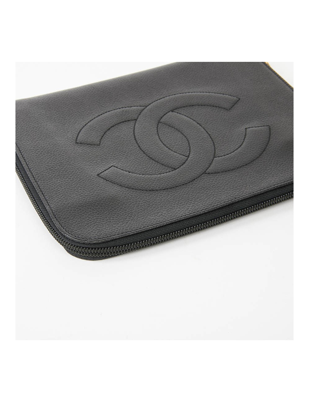 Pochette vintage CHANEL cuir grainé noir