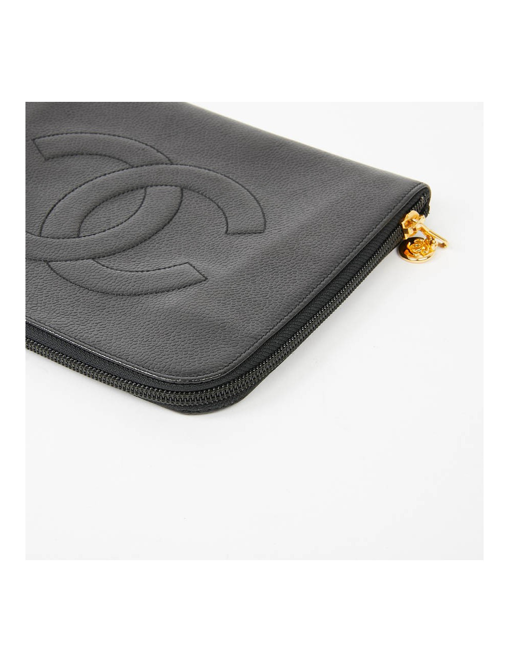 Pochette vintage CHANEL cuir grainé noir
