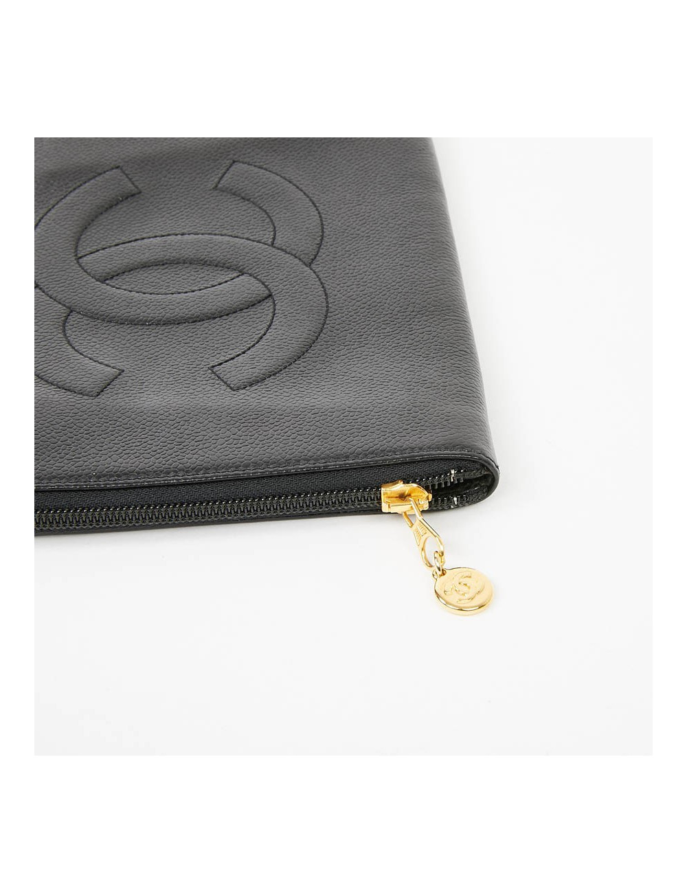 Pochette vintage CHANEL cuir grainé noir